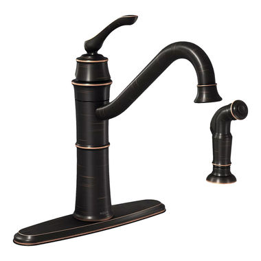 Click here to see Moen 87999BRB Moen Wetherly Single Handle Kitchen Faucet w/ Side Spray, Lever Handle, Mediterranean Bronze - 87999BRB