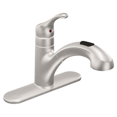 Click here to see Moen CA87316SRS Moen Renzo Single-Handle Pull-Out Kitchen Faucet, Spot Resist Stainless - CA87316SRS