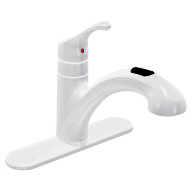 Click here to see Moen CA87316W Moen Renzo Single-Handle Pull-Out Kitchen Faucet, Glacier White - CA87316W