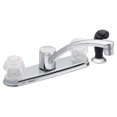 Click here to see Moen CA87681 Moen Adler Two-Handle Kitchen Faucet w/ Side Spray, Crystal Knobs, Chrome - CA87681