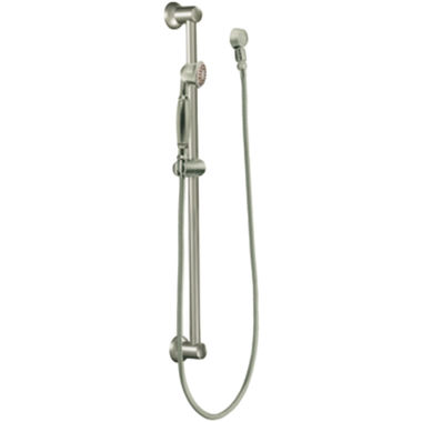 Click here to see Moen 3869AN Moen 2in Single-Function Hand Shower with 30in Slide Bar, Round, 2.5 GPM, 69in Spiral Hose, Antique Nickel - 3869AN