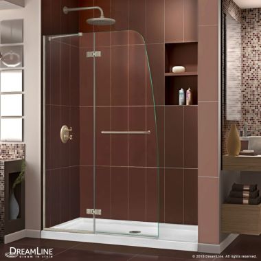 Click here to see DreamLine DL-6524C-04CL DreamLine DL-6524C-04CL Aqua Ultra Clear Shower Door, Center Drain White Base Kit - Brushed Nickel