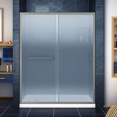 Click here to see DreamLine DL-6973L-04FR DreamLine Infinity-Z Frosted Shower Door w/ Brushed Nickel Trim and White Base 36