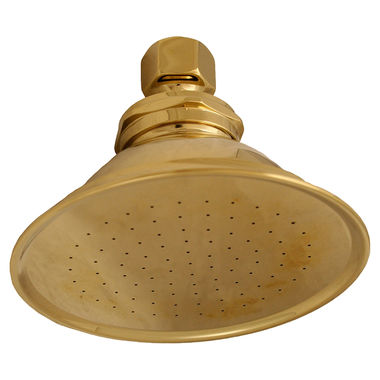 Click here to see Jones Stephens S01187 Jones Stephens 5in Classic  Wall Mount Round Shower Head, 2.5 GPM, Polished Brass - S01187