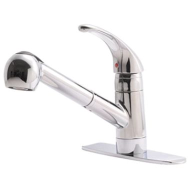 Click here to see Ultra Faucets UF12003 Ultra Faucets Series 120 Single Handle Pull-Out Kitchen Faucet, Stainless Steel - UF12003