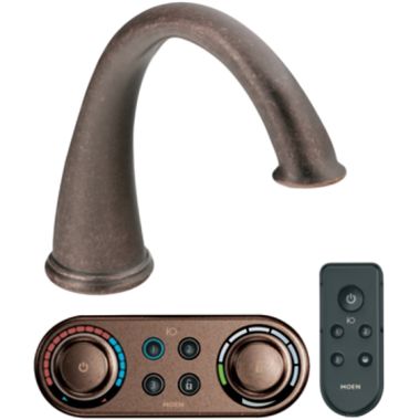 Click here to see Moen T9211ORB Moen Kingsley IoDIGITAL Roman Tub Faucet, High Arc Spout, LifeShine Finish, Oil Rubbed Bronze - T9211ORB
