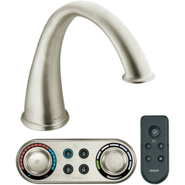 Click here to see Moen T9211BN Moen Kingsley IoDIGITAL Roman Tub Faucet, High Arc Spout, LifeShine Finish, Brushed Nickel - T9211BN