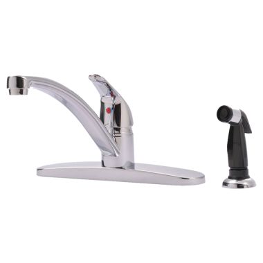 Click here to see Ultra Faucets UF10250 Ultra Faucets Classic Single Handle Kitchen Faucet w/ Black Side Spray, Chrome - UF10250