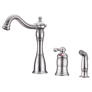 Click here to see Ultra Faucets UF11043 Ultra Faucets Prime Single Handle Kitchen Faucet w/ Side Spray, 3 Hole, Stainless - UF11043