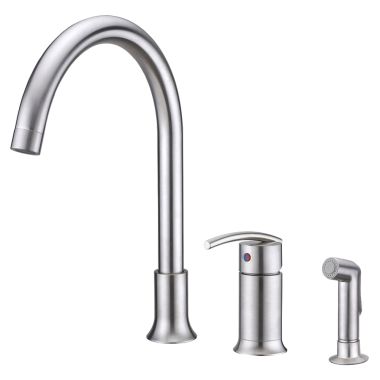 Click here to see Ultra Faucets UF11143 Ultra Faucets Sweep Single Handle Kitchen Faucet w/ Side Spray, 3 Hole, Stainless - UF11143