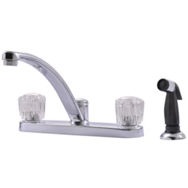 Click here to see Ultra Faucets UF20350 Ultra Faucets Classic Two Handle Kitchen Faucet w/ Side Spray, Clear Knobs, Chrome - UF20350