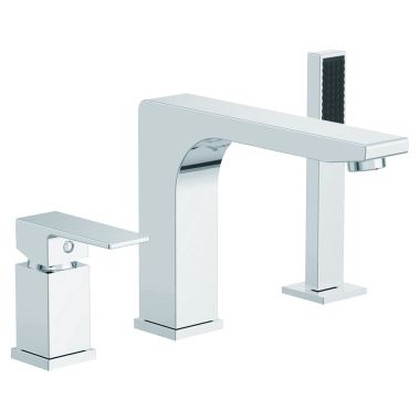 Click here to see Ultra Faucets UF65510 Ultra Faucets Icon Single-Handle Roman Tub Faucet with Hand Shower, 3-Hole, Metal Lever Handle, ADA, Chrome - UF65510