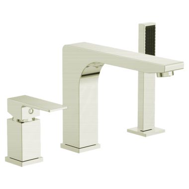 Click here to see Ultra Faucets UF65513 Ultra Faucets Icon Single-Handle Roman Tub Faucet with Hand Shower, 3-Hole, Metal Lever Handle, ADA, Brushed Nickel - UF65513