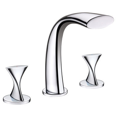 Click here to see Ultra Faucets UF65300 Ultra Faucets Twist Two-Handle Deck-Mount Roman Tub Faucet, 3-Hole, NEOPERL Stream, Polished Chrome - UF65300