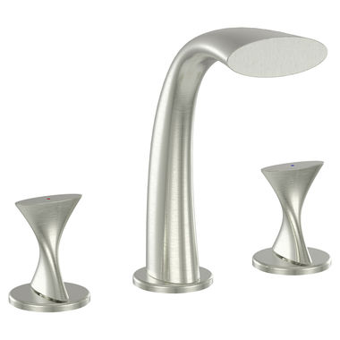 Click here to see Ultra Faucets UF65303 Ultra Faucets Twist Two-Handle Deck-Mount Roman Tub Faucet, 3-Hole, NEOPERL Stream, Brushed Nickel - UF65303