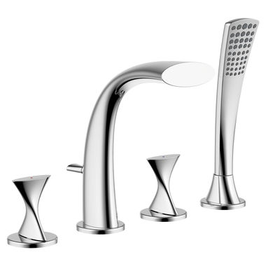 Click here to see Ultra Faucets UF65340 Ultra Faucets Twist Two-Handle Roman Tub Faucet with 2.5 GPM Hand Shower, 4-Hole, NEOPERL Stream, Chrome - UF65340