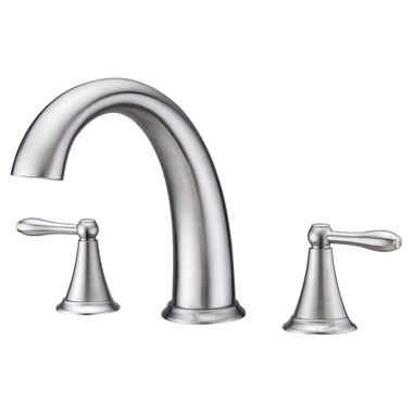 Click here to see Ultra Faucets UF65203 Ultra Faucets Contour Two-Handle Deck-Mount Roman Tub Faucet, 3-Hole, NEOPERL Stream, Lever Handles, ADA, Brushed Nickel - UF65203
