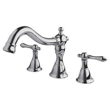 Click here to see Ultra Faucets UF65000 Ultra Faucets Prime Two-Handle Deck-Mount Roman Tub Faucet, 3-Hole, NEOPERL Stream, Lever Handles, Polished Chrome - UF65000