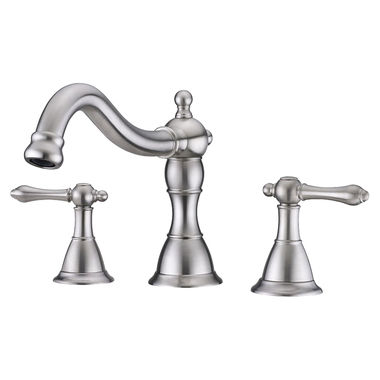 Click here to see Ultra Faucets UF65003 Ultra Faucets Prime Two-Handle Deck-Mount Roman Tub Faucet, 3-Hole, NEOPERL Stream, Lever Handles, Brushed Nickel - UF65003