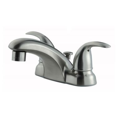 Click here to see Ultra Faucets UF44523 Ultra Faucets Vantage 3-Hole Centerset Brushed Nickel Low-Spout Bathroom Faucet with Metal Pop-Up, 1.5 GPM, Two-Handle, Lever Handles - UF44523