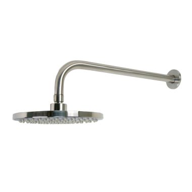 Click here to see Ultra Faucets UF91003 Ultra Faucets Euro Collection 8in Round Shower Head with Arm and Flange, Single-Function, 2.5 GPM, Wall-Mount, Brushed Nickel - UF91003