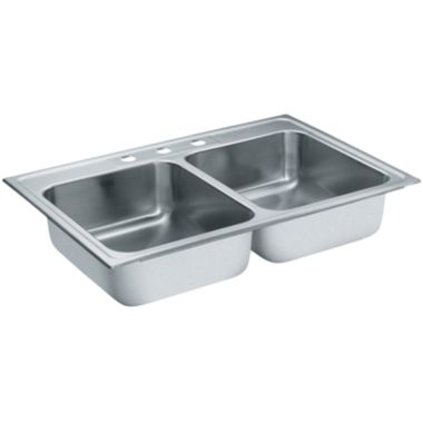 Click here to see Moen S22315 Moen S22315 Lancelot 33x22 Stainless Steel 3 Hole Double Bowl Drop-in Sink