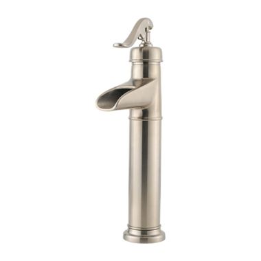 Click here to see Pfister LG40-YP0K Pfister Ashfield Single-Hole Vessel Bathroom Faucet, Trough Spout, Single-Handle, 1.2 GPM, Lever Handle, Pforever Seal, Brushed Nickel - LG40-YP0K