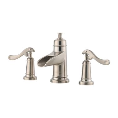 Click here to see Pfister LG49-YP1K Pfister Ashfield Widespread Bathroom Faucet with Pop-Up Drain, Two-Handle, 1.2 GPM, Lever Handle, ADA, Pforever Seal, TiteSeal, Brushed Nickel - LG49-YP1K