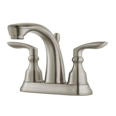 Click here to see Pfister LG48-CB1K Pfister Avalon Centerset Bathroom Faucet with Metal Pop-Up, Two-Handle, 1.2 GPM, Lever Handle, TiteSeal, Pforever Seal, Brushed Nickel - LG48-CB1K