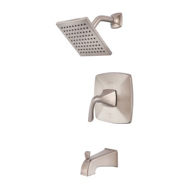 Click here to see Pfister LG89-8BSK Pfister  Bronson Single Lever Handle Brushed Nickel Raincan Tub and Shower Trim Kit, QuickConnect Spout, SecurePfit, 1.8GPM - LG89-8BSK