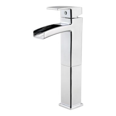 Click here to see Pfister LG40-DF0C Pfister Kenzo Single-Hole Vessel Bathroom Faucet, Trough Spout, One-Handle, 1.2 GPM, Lever Handle, Less Drain, Polished Chrome - LG40-DF0C