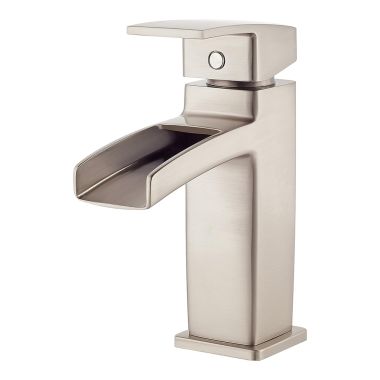 Click here to see Pfister LG42-DF0K Pfister Kenzo Single-Hole Bathroom Faucet, Trough Spout, Single-Handle, 1.2 GPM, Lever Handle, Pforever Seal, Brushed Nickel - LG42-DF0K