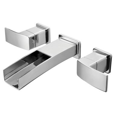 Click here to see Pfister LG49-DF1C Pfister Kenzo Widespread Wall-Mount Bathroom Faucet, Trough Spout, Two-Handle, 1.2 GPM, Lever Handle, Less Pop-Up Drain, Polished Chrome - LG49-DF1C