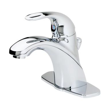 Click here to see Pfister LG42-AMCC Pfister Parisa Centerset High-Arc Bathroom Faucet with Metal Pop-Up, Single-Handle, 1.2 GPM, Lever Handle, Pforever Seal, Polished Chrome - LG42-AMCC