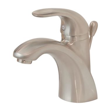 Click here to see Pfister LG42-AMCK Pfister Parisa Centerset High-Arc Bathroom Faucet with Metal Pop-Up, Single-Handle, 1.2 GPM, Lever Handle, Pforever Seal, Brushed Nickel - LG42-AMCK