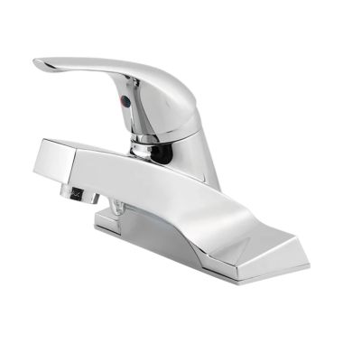 Click here to see Pfister LG142-5000 Pfister Pfirst Series Centerset Bathroom Faucet with Pop-Up Cap, Single-Handle, 1.2 GPM, Lever Handle, ADA, Less Pop-Up, Polished Chrome - LG142-5000