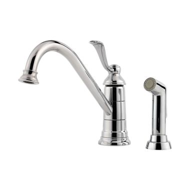 Click here to see Pfister LG34-4PC0 Pfister Portland Single Handle Kitchen Faucet w/ Spray, Soap Dispenser, Chrome - LG344PC0
