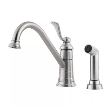 Click here to see Pfister LG34-4PS0 Pfister Portland Single Handle Kitchen Faucet w/ Spray, Soap Dispenser, Stainless - LG344PS0