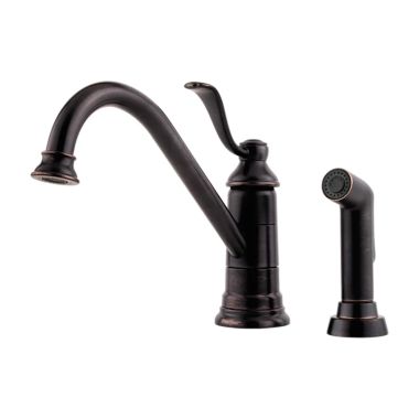 Click here to see Pfister LG34-4PY0 Pfister Portland Single Handle Kitchen Faucet w/ Spray, Soap Dispenser, Tuscan Bronze - LG344PY0