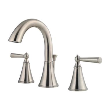 Click here to see Pfister LG49-GL0K Pfister Saxton Two-Handle Widespread Bathroom Faucet with Pop-Up Drain, Pforever Seal, WaterSense, 1.2 GPM, Brushed Nickel - LG49-GL0K
