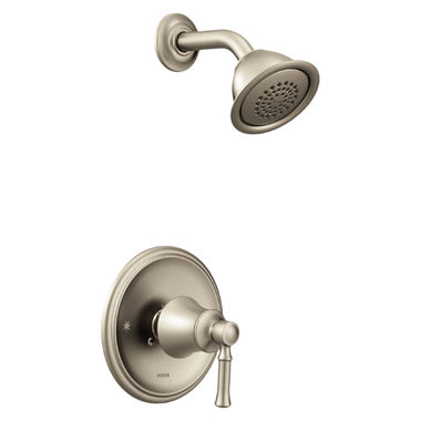 Click here to see Moen T2182EPBN Moen Dartmoor Posi-Temp Single-Handle Shower Faucet, One-Function, 1.75 GPM, Lever Handle, Eco-Performance, M-PACT, Brushed Nickel - T2182EPBN
