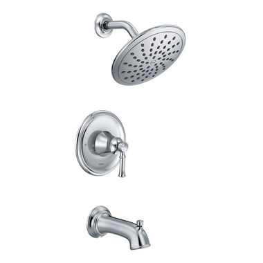 Click here to see Moen T2283EP Moen Dartmoor Posi-Temp Tub/Shower Faucet with 1.75 Rainshower, 1-Function, Single lever Handle, M-PACT, Chrome - T2283EP