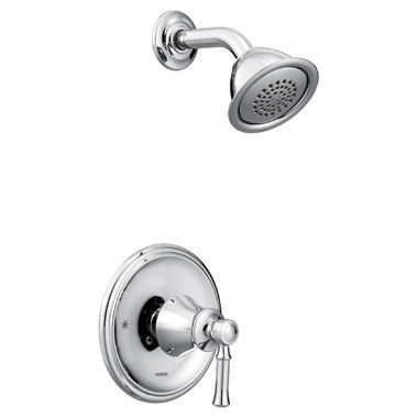 Click here to see Moen T62182 Moen Dartmoor Posi-Temp Single-Handle Shower Faucet, One-Function, 2.5 GPM, Lever Handle, M-PACT, Bulk Version, Polished Chrome - T62182