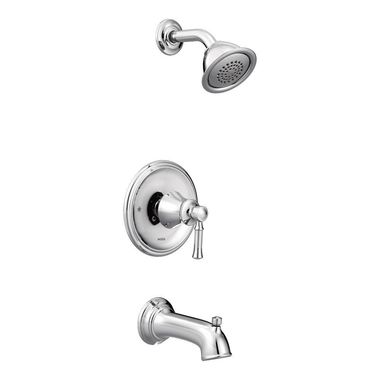 Click here to see Moen T62183 Moen Dartmoor Posi-Temp Tub/Shower Faucet, 2.5 GPM, 1-Function, Single Lever Handle, M-PACT, Bulk Version, Chrome - T62183