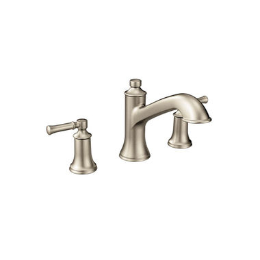Click here to see Moen T6805BN Moen Dartmoor Two-Handle Widespread Brushed Nickel Bathroom Faucet, 1.2 GPM, 60 PSI, WaterSense, Lever Handles, Three-Holes - T6805BN