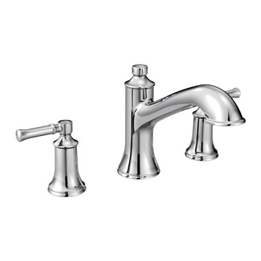 Click here to see Moen T683 Moen Dartmoor Two-Handle Roman Tub Faucet Trim, High Arc Spout, Lever Handles, ADA-Compliant, M-PACT, Chrome - T683