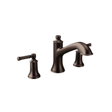 Click here to see Moen T683ORB Moen Dartmoor Two-Handle Roman Tub Faucet Trim, High Arc Spout, Lever Handles, ADA-Compliant, M-PACT, Oil Rubbed Bronze - T683ORB