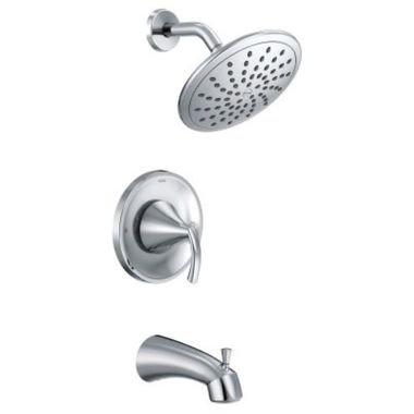 Click here to see Moen T2843EP Moen Glyde Posi-Temp Tub/Shower Faucet with 1.75 GPM Rainshower, 1-Function, Single Lever Handle, M-PACT, Eco-Performance, Chrome - T2843EP