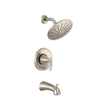 Click here to see Moen T2843EPBN Moen Glyde Posi-Temp Tub/Shower Faucet with 1.75 GPM Rainshower, 1-Function, Single Lever Handle, M-PACT, Eco-Performance, Brushed Nickel - T2843EPBN