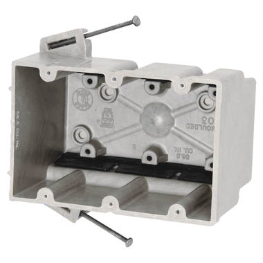Click here to see Allied Moulded 3300-NK Allied Moulded 3300-NK Outlet Box, 3 Gang, 46 cu-in x 3-3/4 in L x 5-11/16 in W x 3 in D
